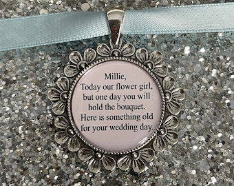 Bridesmaid flower girl charm gift bouquet charm today keepsake thank you locket brooch something old one day you will hold the bouquet I Do