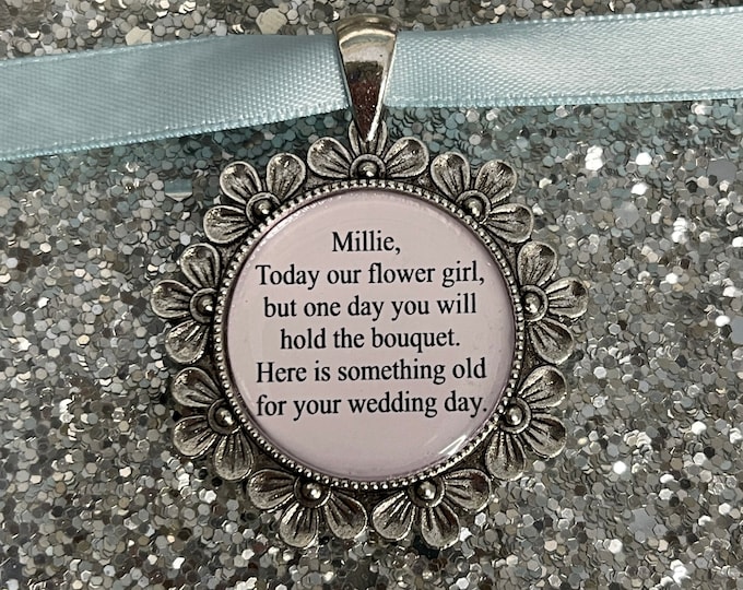Bridesmaid flower girl charm gift bouquet charm today keepsake thank you locket brooch something old one day you will hold the bouquet I Do