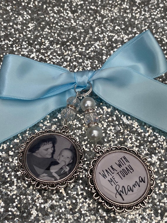 Memory memorial heaven charm bridal bouquet, walk with me today dad mum poem & photo pearl beads something blue.Swarovski.bride.wedding