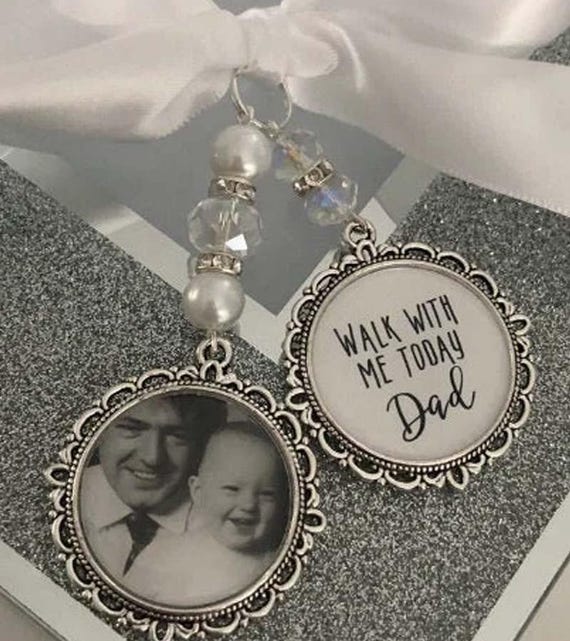 Walk with me today dad loving memory charm locket brooch.Personalised with any photo.Ideal for wedding,bride.memorial keepsake/On Sale
