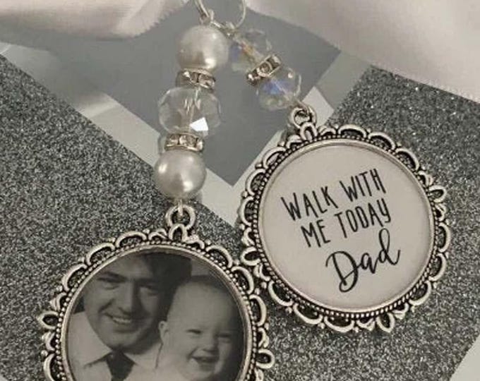 Walk with me today dad loving memory charm locket brooch.Personalised with any photo.Ideal for wedding,bride.memorial keepsake/On Sale
