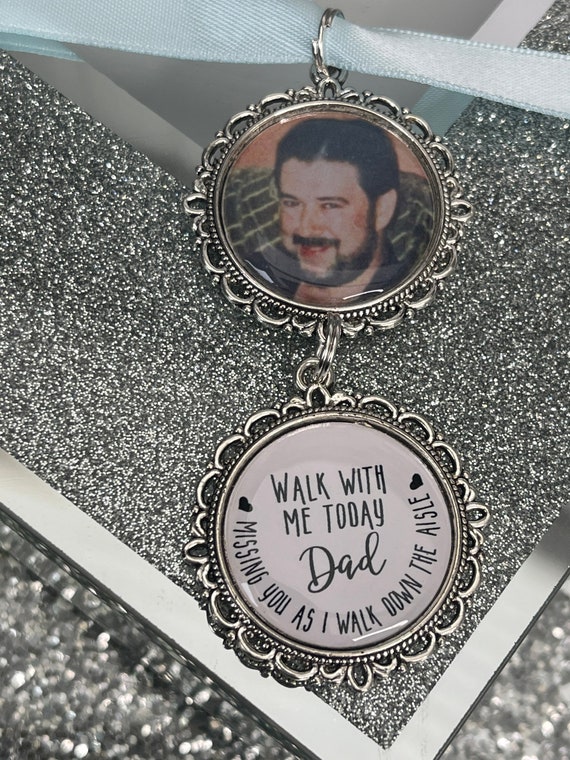 Missing you as I walk down the aisle memory charm locket Personalised with any walk with me today Dad memorial bouquet charm