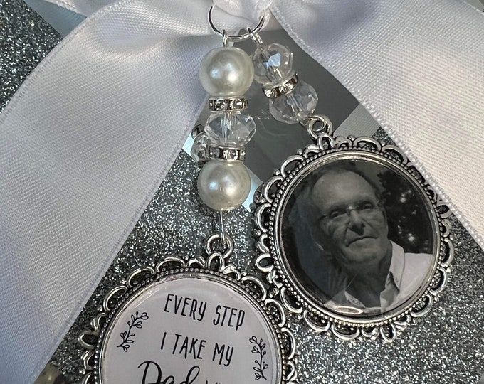 Every Step I Take/In Loving Memory/Memory Charm/Locket/Brooch/Personalised/Any Photo/Wedding/Bride/Memorial/Keepsake/Name