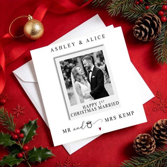 Personalised 1st Christmas Married Card/Mr and Mrs Christmas Card/Newly Married Christmas Keepsake/Wedding Christmas Card/Custom Couple Card