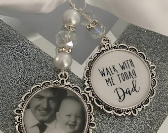 Walk with me today dad loving memory charm locket brooch.Personalised with any photo.Ideal for wedding,bride.memorial keepsake,Swarovski,