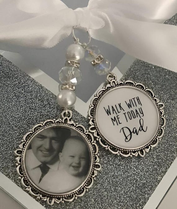 Walk with me today dad loving memory charm locket brooch.Personalised with any photo.Ideal for wedding,bride.memorial keepsake,Swarovski,