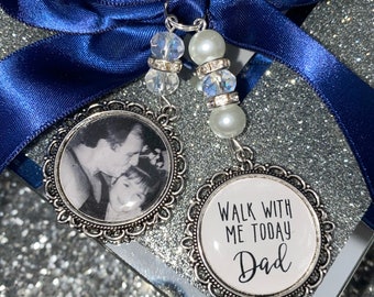 Memory memorial heaven charm bridal bouquet, walk with me today dad mum poem & photo pearl beads something blue.Swarovski.bride.wedding