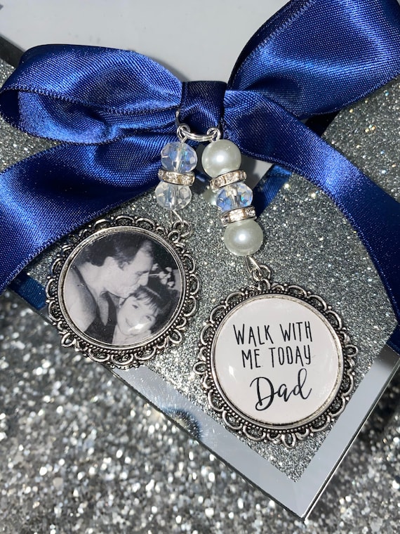 Memory memorial heaven charm bridal bouquet, walk with me today dad mum poem & photo pearl beads something blue.Swarovski.bride.wedding