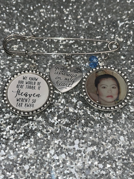 Custom Photo Lapel Pin with 3 Charms - Memorial Boutonniere - Personalized Groom In Memory Picture Bouquet Charm- Those we love dont go away