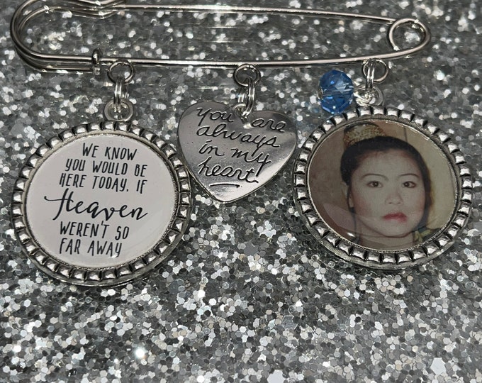 Custom Photo Lapel Pin with 3 Charms - Memorial Boutonniere - Personalized Groom In Memory Picture Bouquet Charm- Those we love dont go away