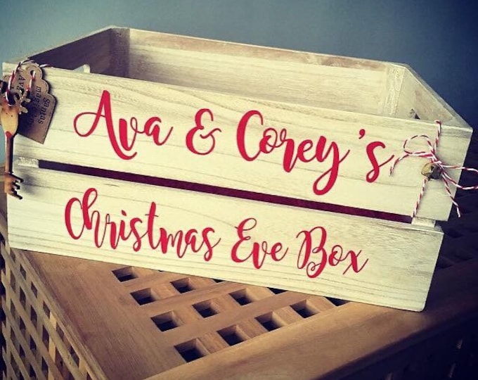 Personalised festive Christmas Xmas Eve Crate, Box, DIY Sticker transfer vinyl decal kit  -  (Crate not included - DIY Sticker kit only)