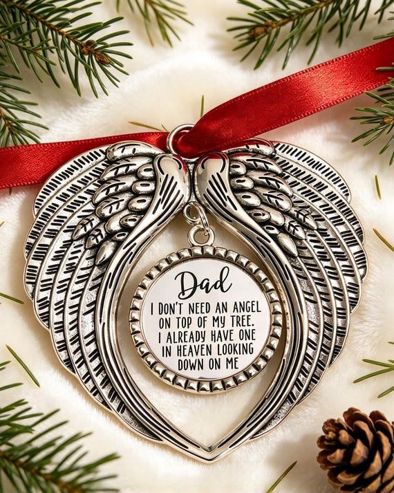 Memorial Christmas Tree Ornament, Personalised Angel Wings, Dad Remembrance, Xmas Decoration, Heaven, Tree Angel, Loving Memory