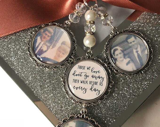 Those we love dont go away they walk beside us every day. loving memory charm locket brooch.Personalised with any photo.bride, wedding.