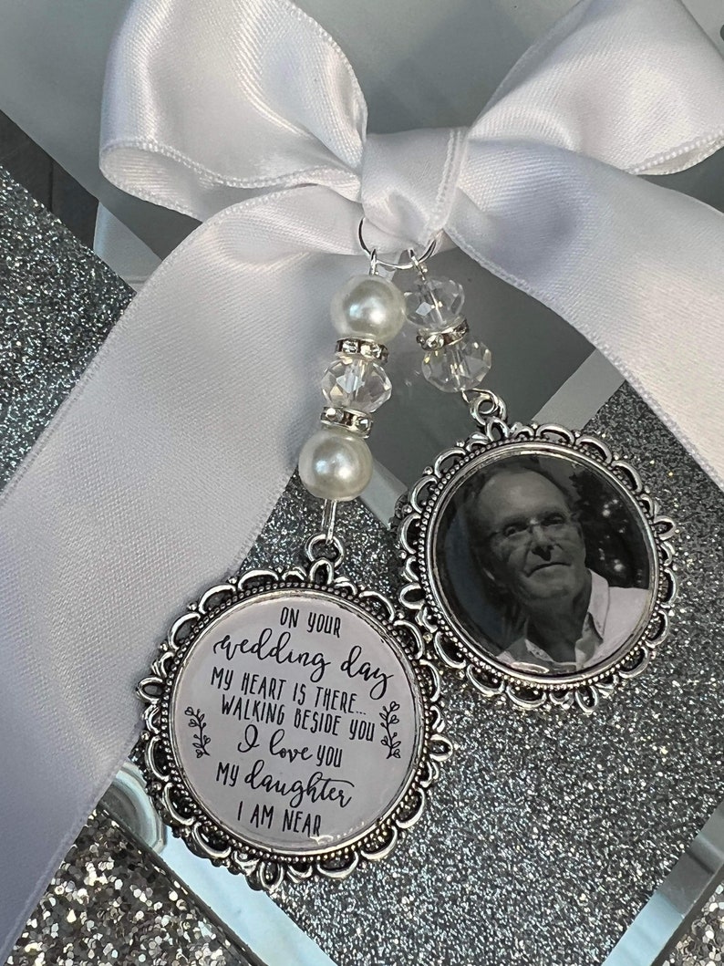 My Heart Is There Walking Beside You/In Loving Memory/Memory Charm/Locket/Brooch/Personalised/Any Photo/Wedding/Bride/Memorial/Keepsake/Name image 1