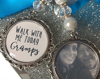 Memory wedding photo charm memorial heaven  bridal bouquet, walk with me today grandad nan poem & photo pearl beads something blue. military