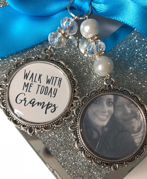 Memory wedding photo charm memorial heaven  bridal bouquet, walk with me today grandad nan poem & photo pearl beads something blue. military