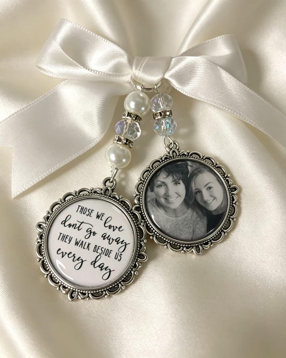 Those we love dont go away they walk beside us every day. loving memory charm locket brooch.Personalised with any photo.bride, wedding.