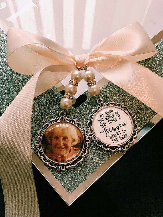 We know you would be here if heaven weren't so far away.Loving memory memorial charm locket brooch.Personalised with any photo.bride,wedding