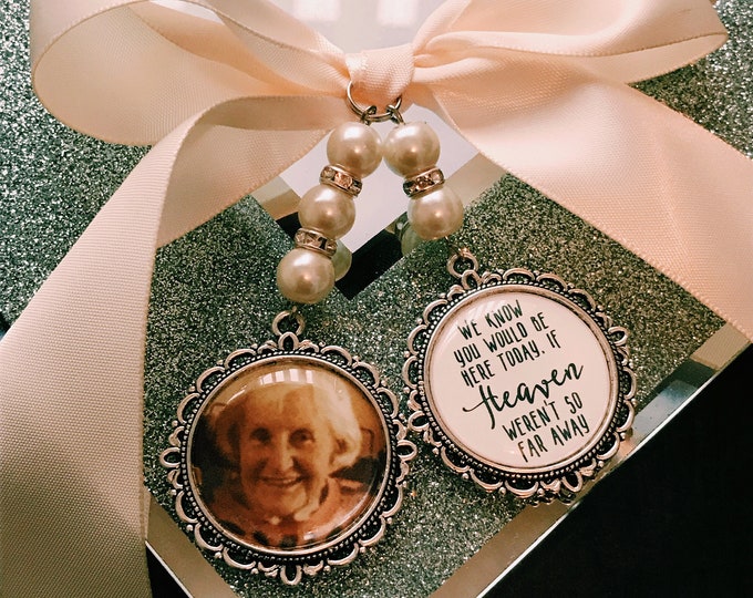 We know you would be here if heaven weren't so far away.Loving memory memorial charm locket brooch.Personalised with any photo.bride,wedding