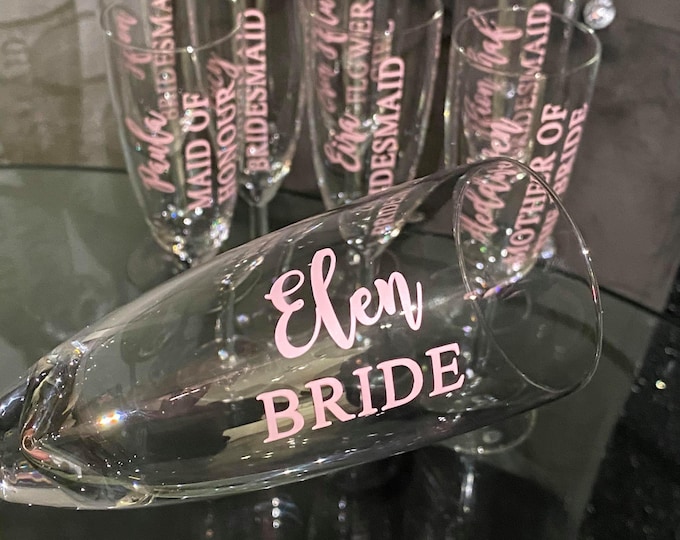 Personalised champagne flute transfers decal wedding hen do bridal bride do it your self diy champagne wine glass vinyl sticker rose gold
