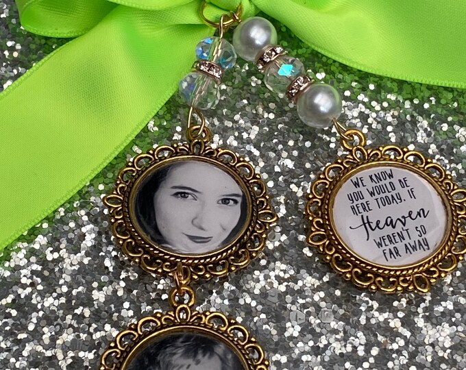 Heaven wasn't so far away loving memory charm locket brooch.Personalised with any photo.bride, wedding Photo charm gold