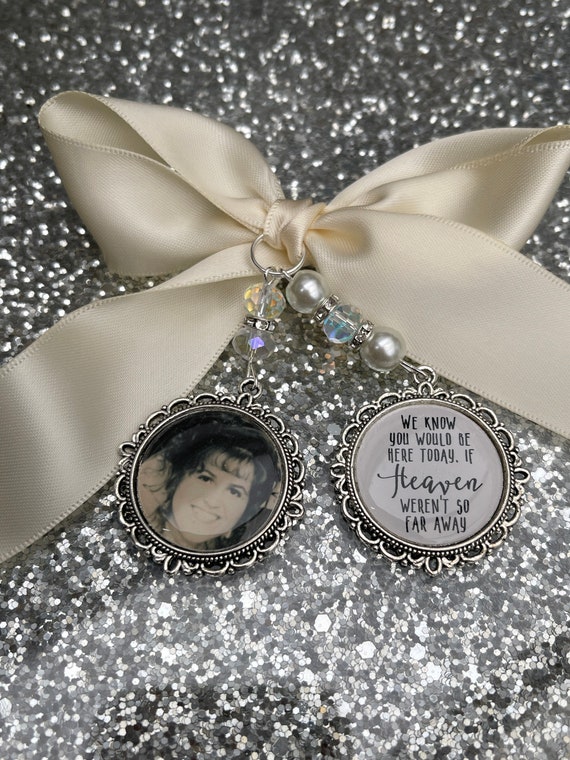 We know you would be here if heaven weren't so far away.Loving memory memorial charm locket brooch.Personalised with any photo.bride,wedding
