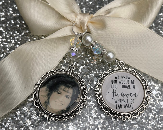 We know you would be here if heaven weren't so far away.Loving memory memorial charm locket brooch.Personalised with any photo.bride,wedding
