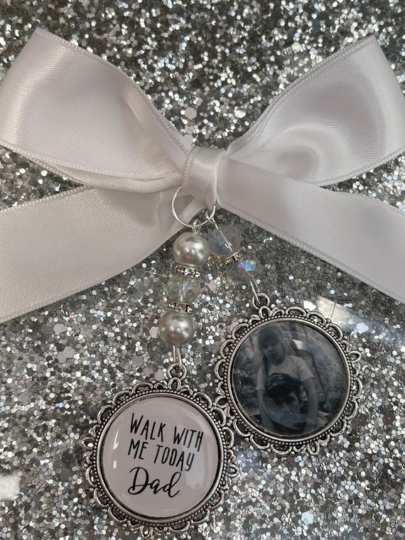 Memory memorial heaven charm bridal bouquet, walk with me today dad mum poem & photo pearl beads something blue.Swarovski.bride.wedding