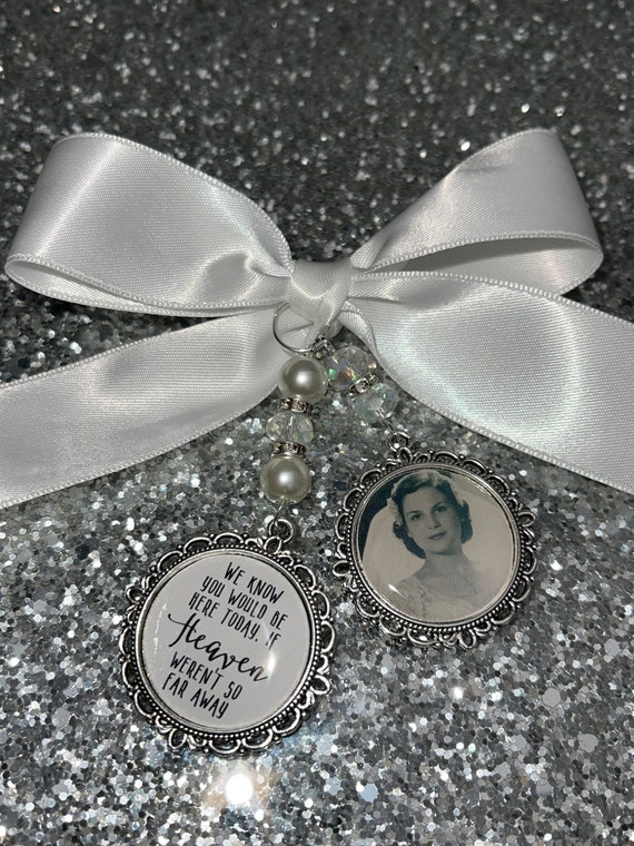 We know you would be here if heaven weren't so far away.Loving memory memorial charm locket brooch.Personalised with any photo.bride,wedding