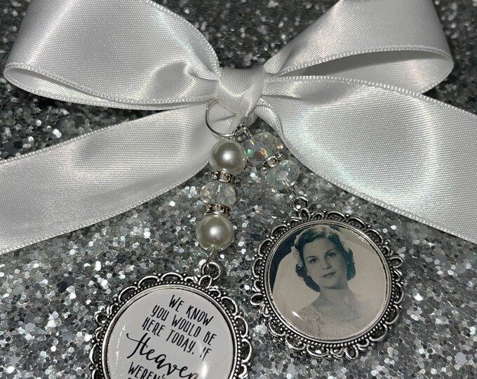 We know you would be here if heaven weren't so far away.Loving memory memorial charm locket brooch.Personalised with any photo.bride,wedding