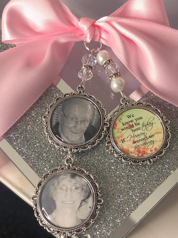 We know you would be here if heaven weren't so far away.Loving memory memorial charm locket brooch.Personalised with any photo.bride,wedding