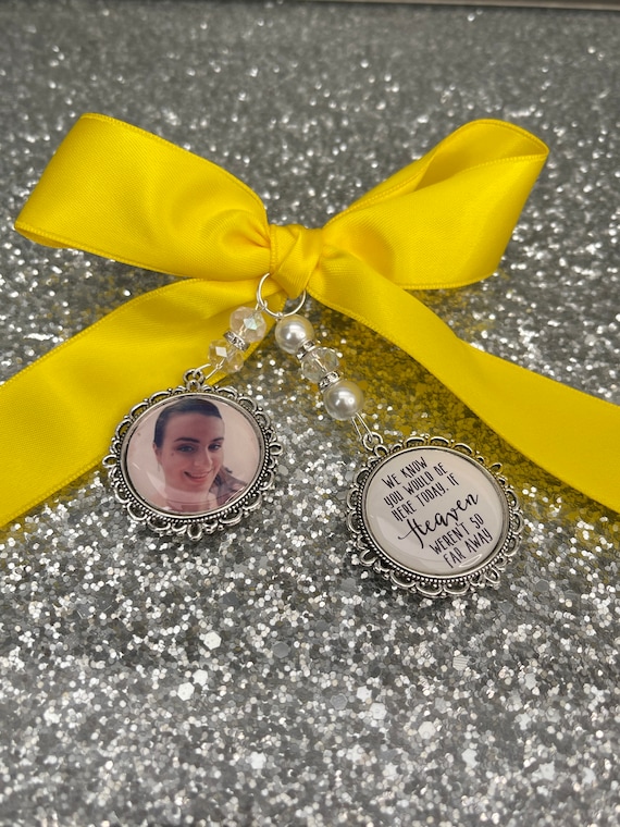 We know you would be here if heaven weren't so far away.Loving memory memorial charm locket brooch.Personalised with any photo.bride,wedding