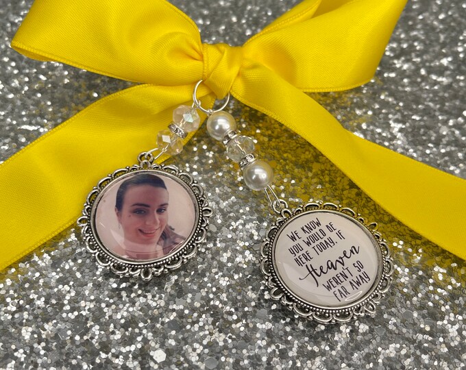 We know you would be here if heaven weren't so far away.Loving memory memorial charm locket brooch.Personalised with any photo.bride,wedding