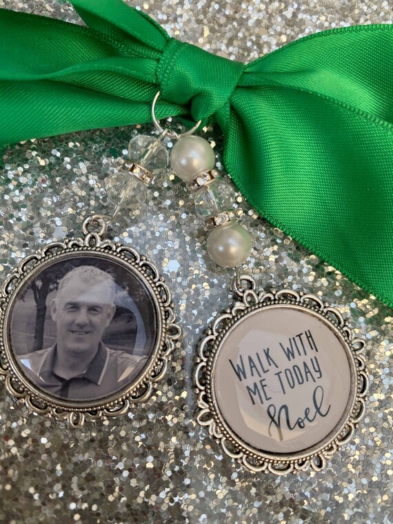 Memory Memorial Heaven Charm/Bridal Bouquet/Walk With Me Today/Dad/Mum/Mom/Best Friend/Poem & Photo/Pearl beads/Something Blue/Bride/Wedding