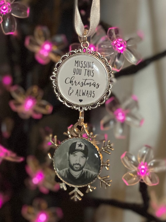 Personalised Christmas Memorial Ornament: Photo Bauble, Snowflake Design