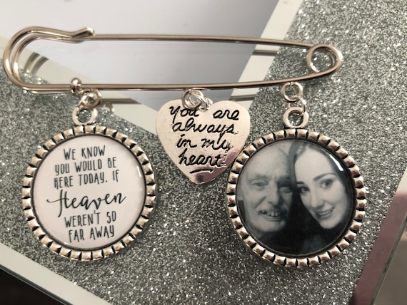 Memorial Memory remembrance wedding photo charm kilt pin bouquet charm,groom personalised any photo, keepsake gift for him her bride