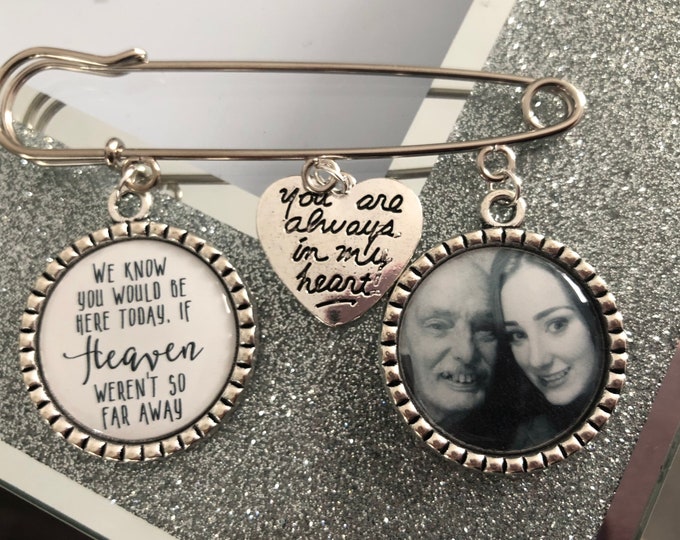 Memorial Memory remembrance wedding photo charm kilt pin bouquet charm,groom personalised any photo, keepsake gift for him her bride