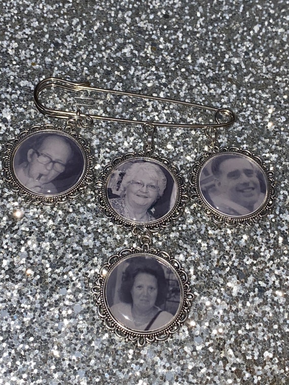 Memory personalised photo heaven charm kilt pin bouquet heaven was not so far away poem and photo pearl beads something blue wedding
