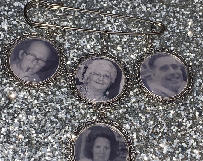 Memory personalised photo heaven charm kilt pin bouquet heaven was not so far away poem and photo pearl beads something blue wedding