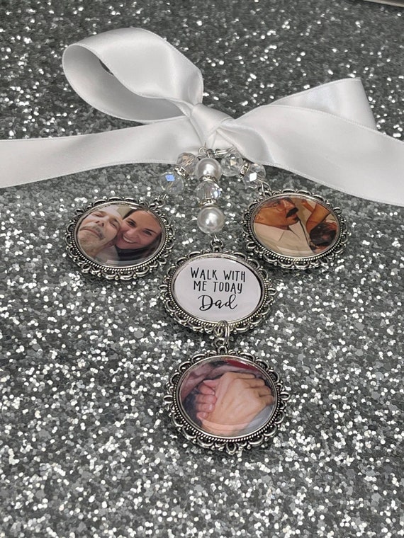 Walk With Me Today/Dad/Mom/Mum/Loving Memory Bouquet Charm/Locket/Brooch/Personalised/Any Photo/Bride/Wedding/Memorial/Loved One/Remembrance