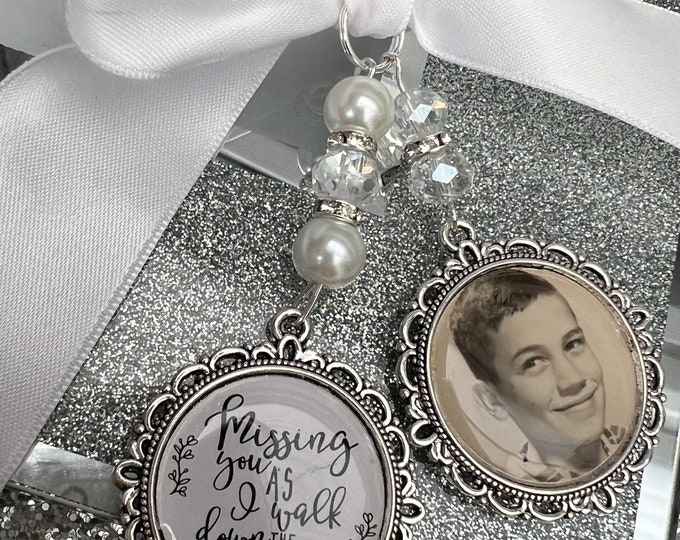 Wedding Bridal Bouquet Photo Wedding Charm/Missing You As I Walk Down The Aisle/Loving Memory/Memory/Memorial/Personalised/RIP/Bride/Heaven