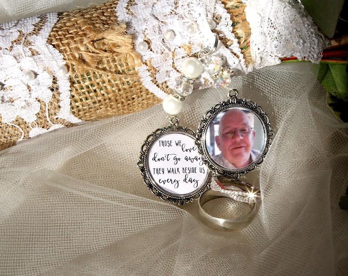 Those we love dont go away they walk beside us every day. loving memory charm locket brooch.Personalised with any photo.bride, wedding.