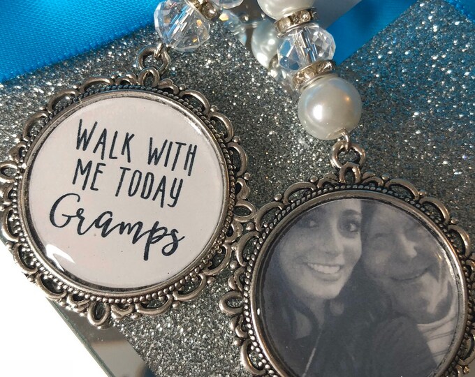 Walk with me today dad loving memory charm locket brooch.Personalised with any photo.Ideal for wedding,bride.memorial keepsake,Swarovski