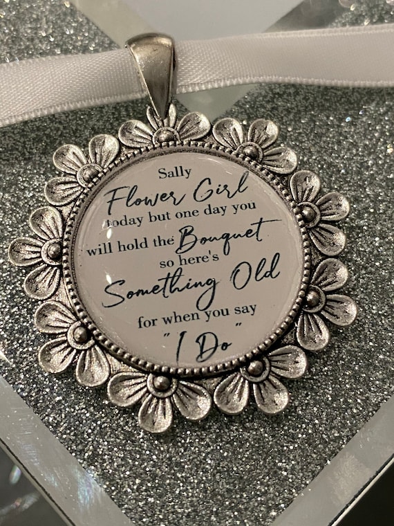 Bridesmaid flower girl charm gift bouquet charm today keepsake thank you locket brooch,something old,one day you will hold the bouquet,I Do