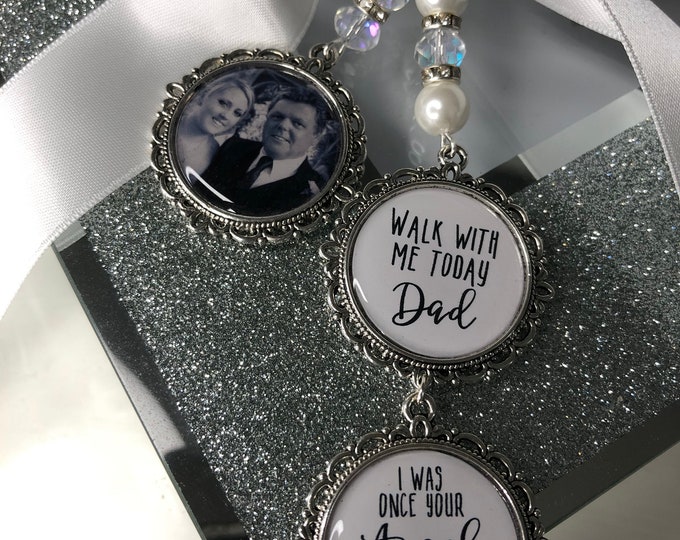 Walk with me today dad loving memory charm locket brooch.Personalised with any photo.bride, wedding.