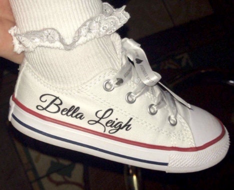 Personalised custom converse pumps DIY heat transfer decal.bride heel tags  and side names.wedding.bling converse. evening pumps. htv. bridal