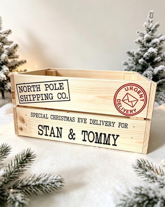 Personalised festive Christmas Xmas Eve Crate, Box, DIY Sticker transfer vinyl decal kit  -  (Crate not included - DIY Sticker kit only)