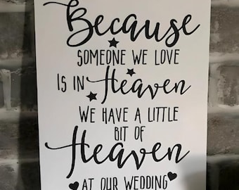 Memorial Wedding Sign: Handmade A4 Heaven Remembrance Print