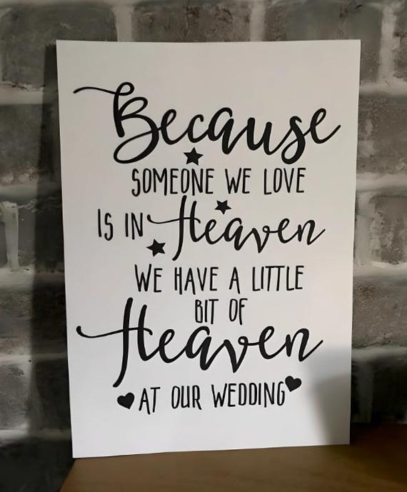 Memorial Wedding Sign: Handmade A4 Heaven Remembrance Print