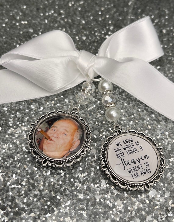 We know you would be here if heaven weren't so far away.Loving memory memorial charm locket brooch.Personalised with any photo.bride,wedding